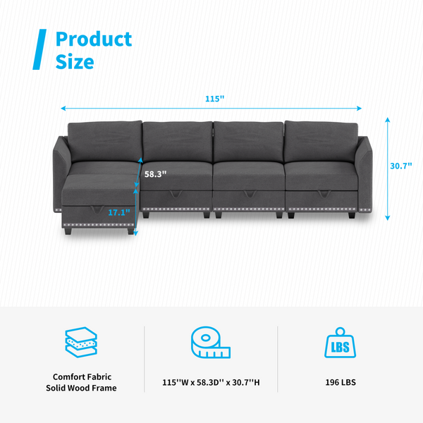 mjkone Convertible Sectional Sofa Couch Set with Storage