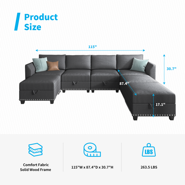 mjkone Convertible Sectional Sofa Couch Set with Storage