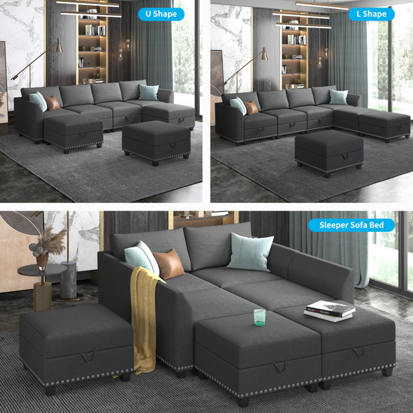 Convertible Sectional Sofa Couch Set with Storage