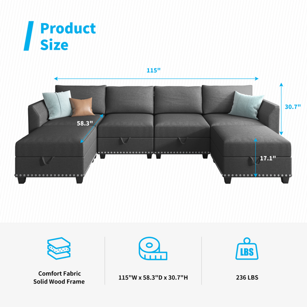 mjkone Convertible Sectional Sofa Couch Set with Storage