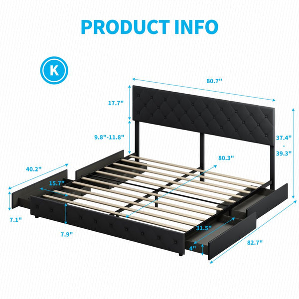 Drawer Bed Frame with Adjustable Headboard