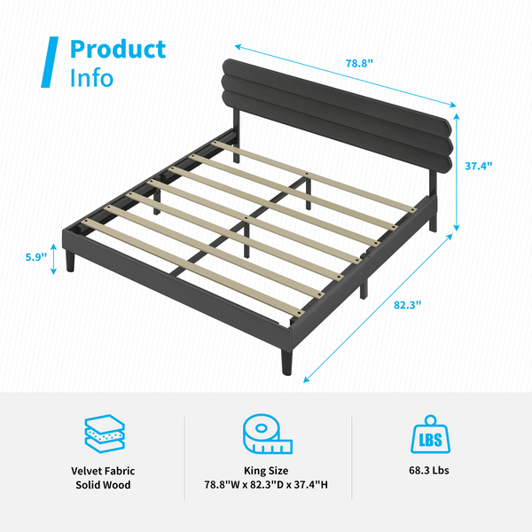mjkone King/Queen/Full Size Platform Bed Frame