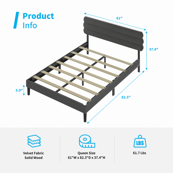 mjkone King/Queen/Full Size Platform Bed Frame