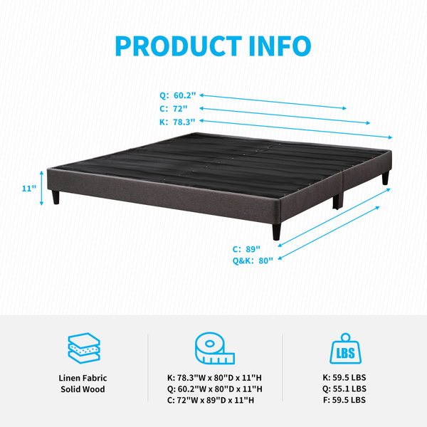 Linen Platform Bed Frame with Wood Slat Support