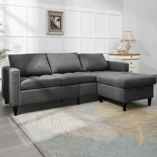 Mjkone 3-Seater Sectional Sofa with Flexible Storage Ottoman