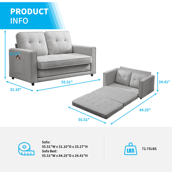 Mjkone 3-in-1 Sofa Bed Convertible Upholstered Loveseat
