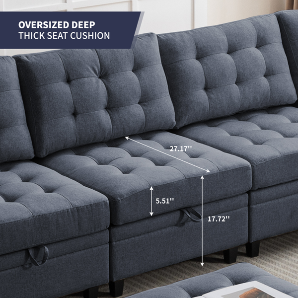 Mjkone 6-Seater Modern Sectional Sofa With Storage Ottoman