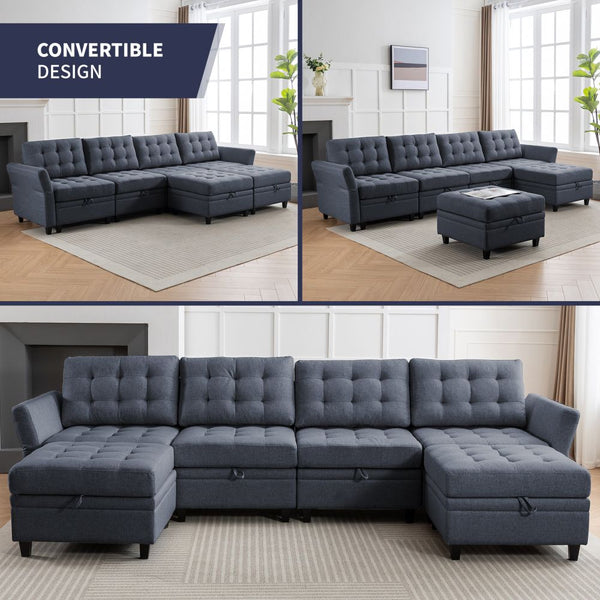 Mjkone 6-Seater Modern Sectional Sofa With Storage Ottoman