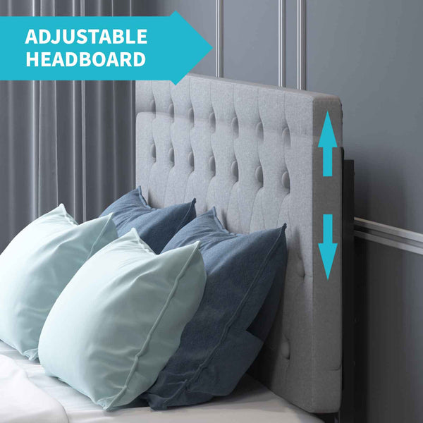Mjkone Adjustable Headboard Upholstered Drawer Bed