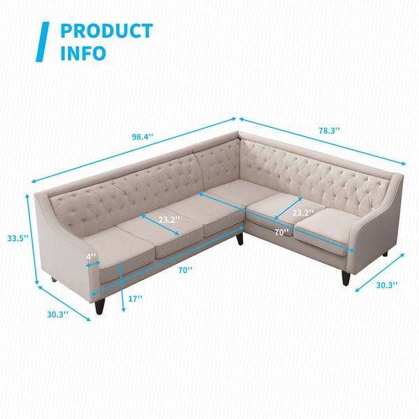 Mjkone Button Tufted L Shaped Modular Corner Sectional Sofa