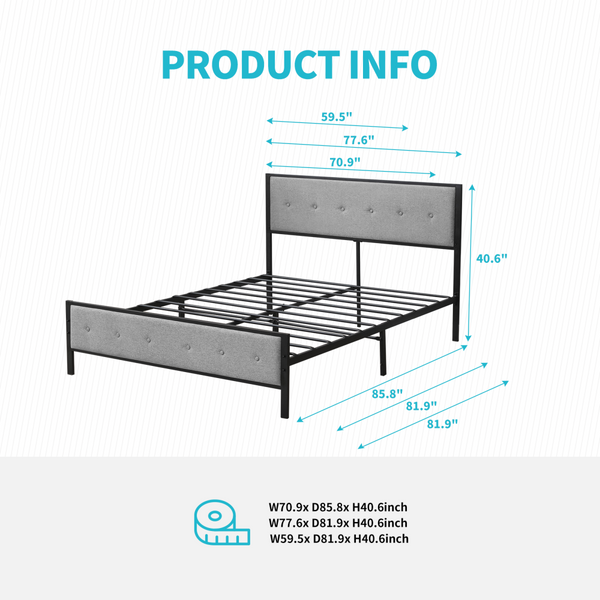 Mjkone Noise-Free Metal Platform Bed Frame with Headboard