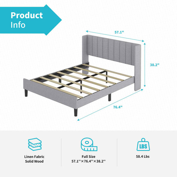 Mjkone Linen Tufted High Upholstered Platform Bed Frame