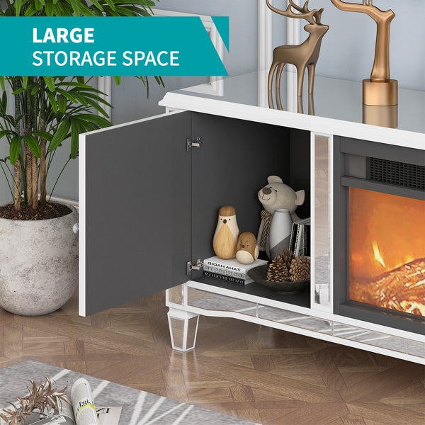 Mirrored TV Stand with Heater Fireplace