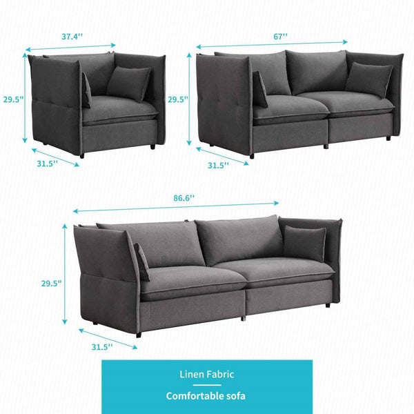 Mjkone Modern Reversible Sectional Sofa Set with Adjustable Armest