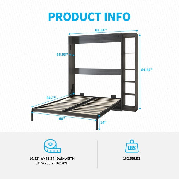 Mjkone Murphy Bed Space Saving Wall Bed with Side Cabinet