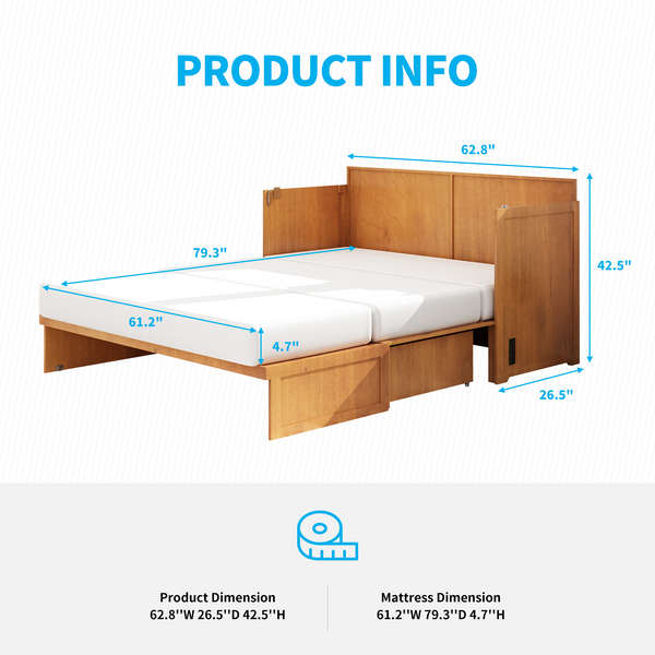 Mjkone Murphy Cabinet Bed With Concealed Folding Mattress