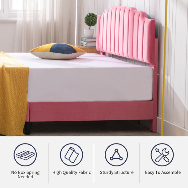 Mjkone Pink Princess Upholstered Kid's Bed Frame