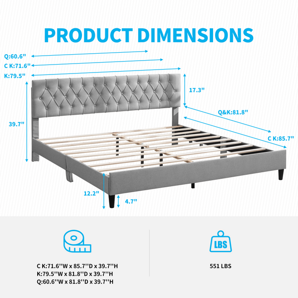 Mjkone Platform Upholstered Bed Frame With Button Tufted Headboard