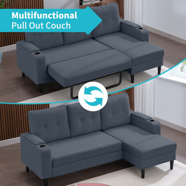 Reversible Sleeper Sofa Bed with Storage Ottoman