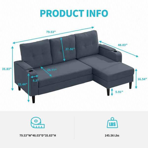 Reversible Sleeper Sofa Bed with Storage Ottoman