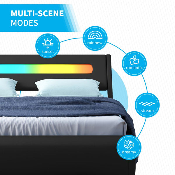 Mjkone RGB LED Headboard Upholstered Bed Frame