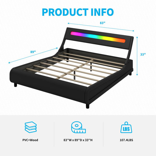 Mjkone RGB LED Headboard Upholstered Bed Frame