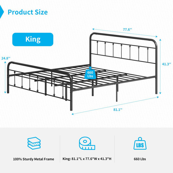 Mjkone Spindle Design Metal Bed Frame with Headboard