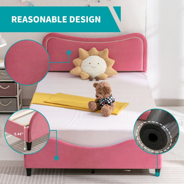 Mjkone Toddler Kids Bed with Curved Headboard