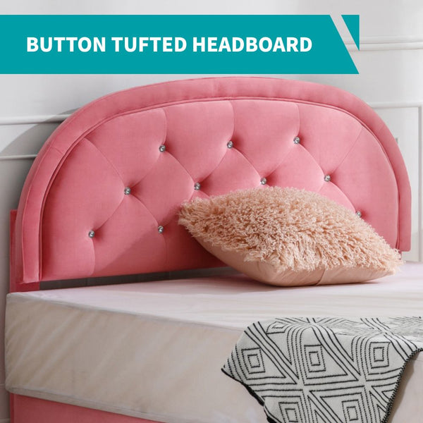 Mjkone Toddler Kids Platform Bed with Crystal Tufted Headboard