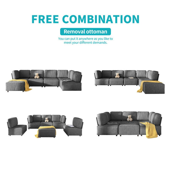 Mjkone U/L Shaped Modular Convertible Sectional Sofa with Ottoman