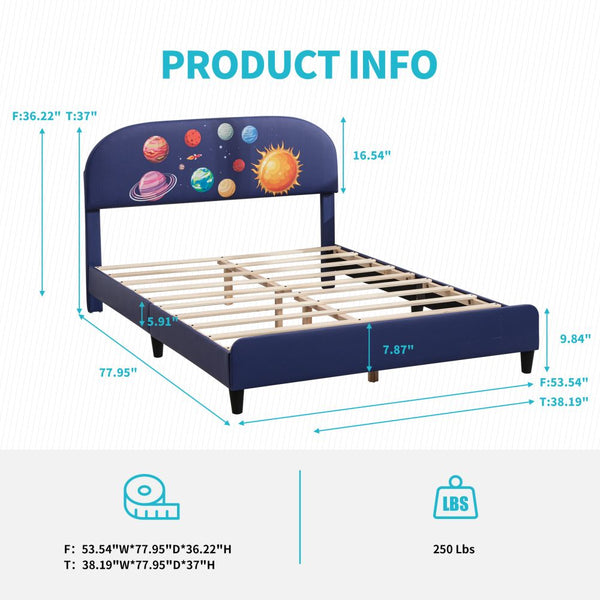 Mjkone Upholstered Kids Bed Frame with Space Pattern