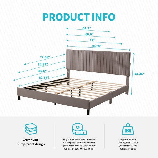Upholstered Platform Bed with Adjustable Headboard