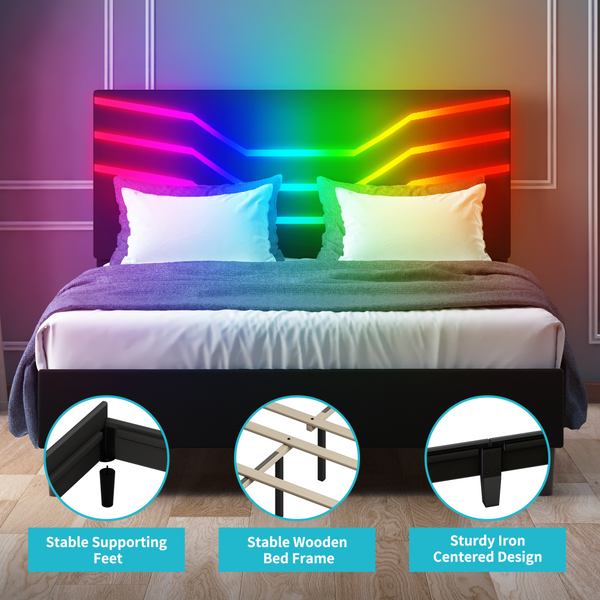 Mjkone Upholstered Smart LED Gaming Platform Bed