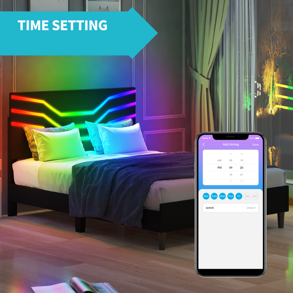 Mjkone Upholstered Smart LED Gaming Platform Bed