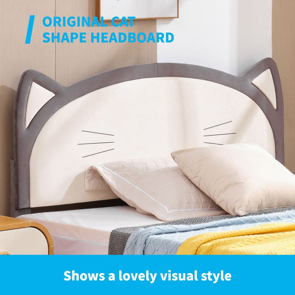 Mjkone Toddler Kids Bed with Cute Cat Headboard