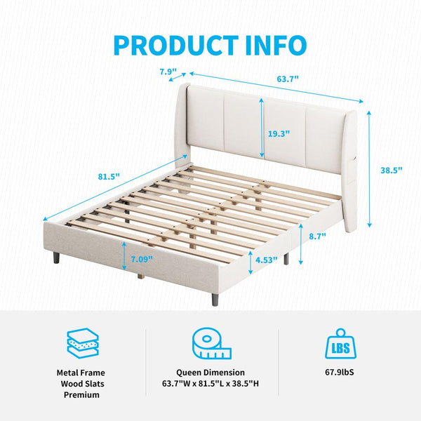 Full/Queen/King Size Upholstered Platform Bed Frame