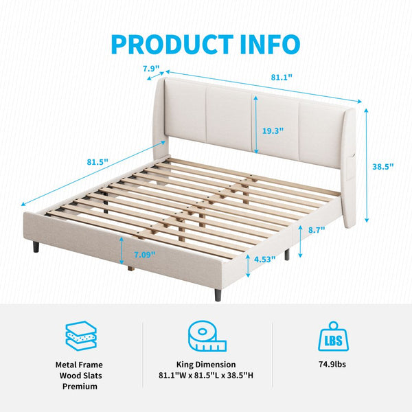 Full/Queen/King Size Upholstered Platform Bed Frame