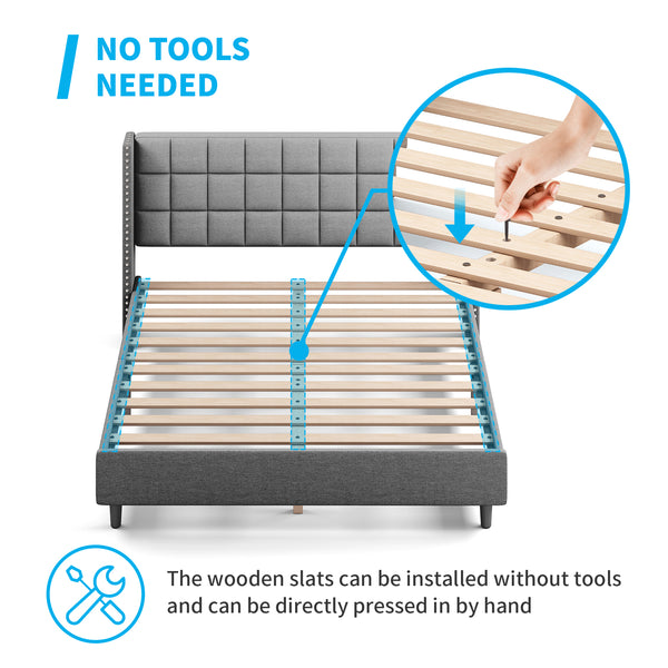 Wood Slat Upholstered Bed Frame