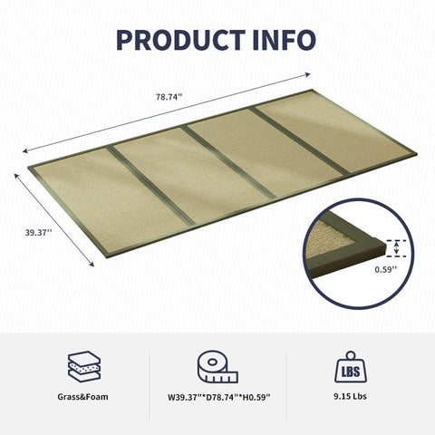 Mjkone Full Size Tatami mat, Natural Grass Tatami,Folding Japanese Floor  Sleeping Mattress with Non-Slip Breathable Memory Foam for Small  Place/Meditation Space/Yoga Gym/Zen Room 