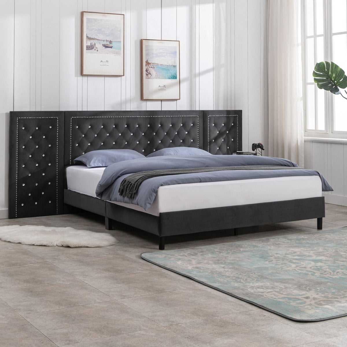 Mjkone Upholstered Platform Bed with Oversized Adjustable Headboard