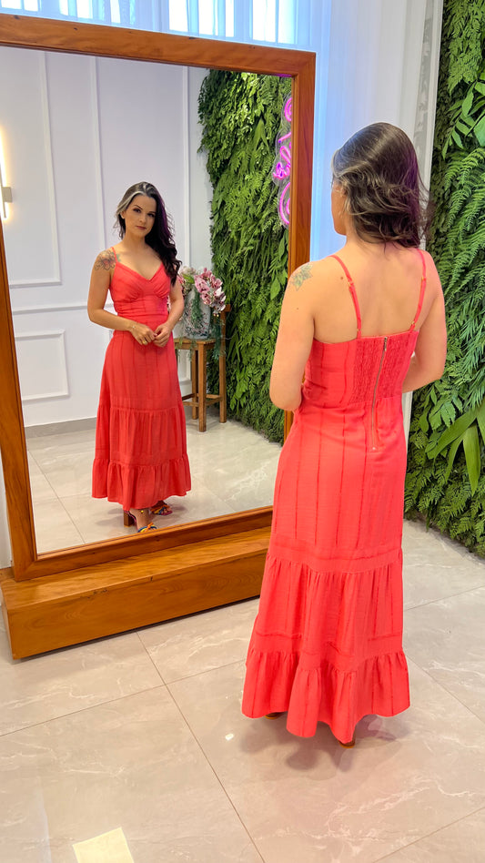 Vestido Longo Lastex Busto Manga Princesa - Vermelho – polibicalho