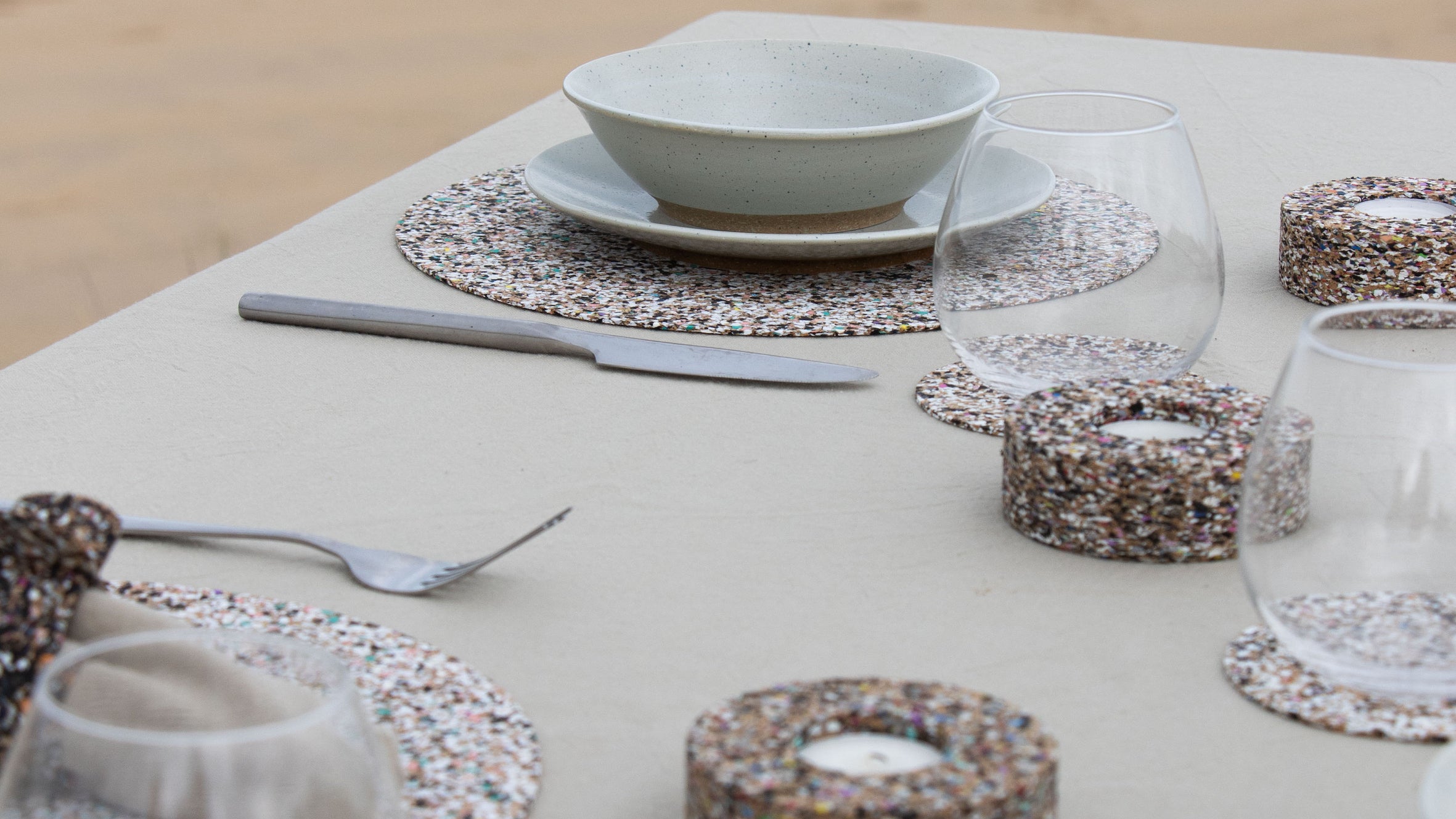 Beach clean placemats and tea lights