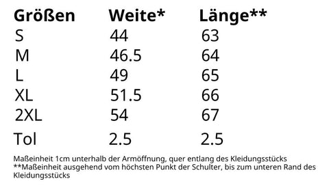 Größentabelle Classic Shirt Frauen