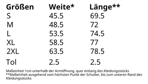 Größentabelle V-Shirt Männer