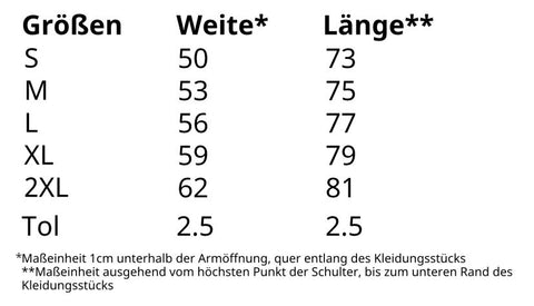 Größentabelle Premium-T Herren