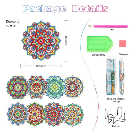 8pc Diamond Painting Coasters Kits With Holder - Mystic Mandalas