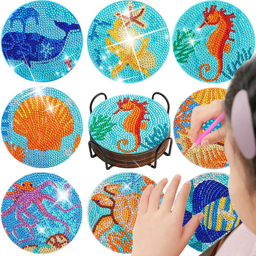 8pc Diamond Painting Coasters Kits With Holder - Ocean Life