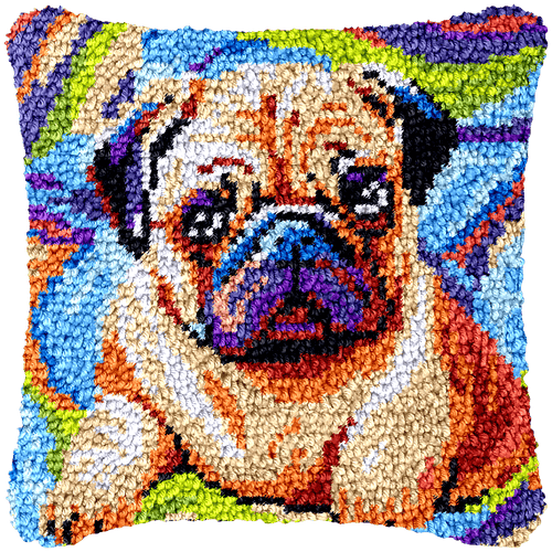 Latch Hook Pillow Making Kit - Cute Colourful Pug Design