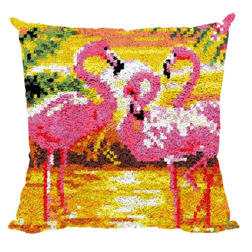 Latch Hook Pillow Making Kit - Sunset Flamingos