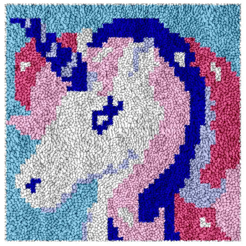 Mini Latch Hook Kit - Rug Making Kit Blue Horned Unicorn 30cm x 30cm